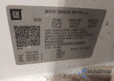 2021 Chevrolet Silverado 1500 4Wd Short Bed Lt from USA, damaged, VIN 1GCUYDED3MZ218805